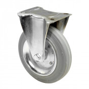 Roulette Manutention Fixe Caoutchouc gris - Ø200mm 205kg - Fix. Platine
