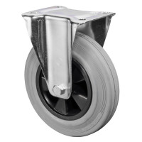 Roulette Manutention Fixe Caoutchouc gris - Ø200mm 205kg - Fix. Platine
