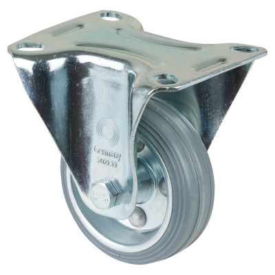 Roulette Manutention Fixe Caoutchouc gris - Ø80mm 50kg - Fix. Platine
