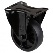 Roulette Manutention Fixe Caoutchouc noir - Ø100mm 110kg - Fix. Platine