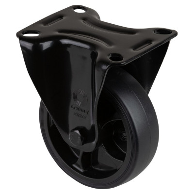 Roulette Manutention Fixe Caoutchouc noir - Ø100mm 110kg - Fix. Platine