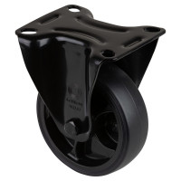 Roulette Manutention Fixe Caoutchouc noir - Ø100mm 110kg - Fix. Platine
