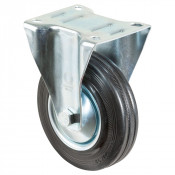 Roulette Manutention Fixe Caoutchouc noir - Ø125mm 100kg - Fix. Platine