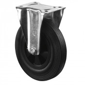 Roulette Manutention Fixe Caoutchouc noir - Ø125mm 100kg - Fix. Platine
