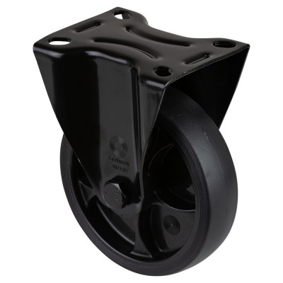 Roulette Manutention Fixe Caoutchouc noir - Ø125mm 120kg - Fix. Platine