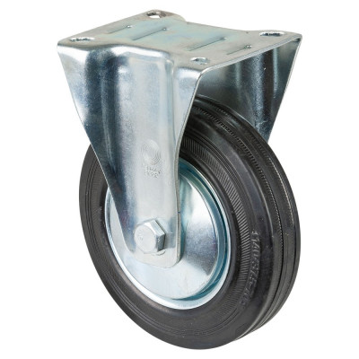 Roulette Manutention Fixe Caoutchouc noir - Ø140mm 115kg - Fix. Platine