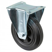 Roulette Manutention Fixe Caoutchouc noir - Ø160mm 135kg - Fix. Platine