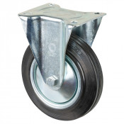 Roulette Manutention Fixe Caoutchouc noir - Ø180mm 170kg - Fix. Platine