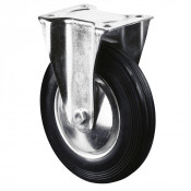 Roulette Manutention Fixe Caoutchouc noir - Ø200mm 205kg - Fix. Platine