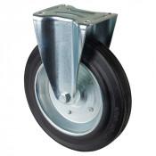 Roulette Manutention Fixe Caoutchouc noir - Ø250mm 250kg - Fix. Platine