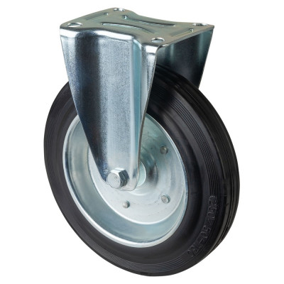 Roulette Manutention Fixe Caoutchouc noir - Ø250mm 250kg - Fix. Platine