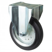 Roulette Manutention Fixe Caoutchouc noir - Ø250mm 300kg - Fix. Platine