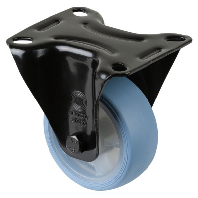 Roulette Manutention Fixe Caoutchouc thermoplastique bleu clair - Ø80mm 100kg - Platine