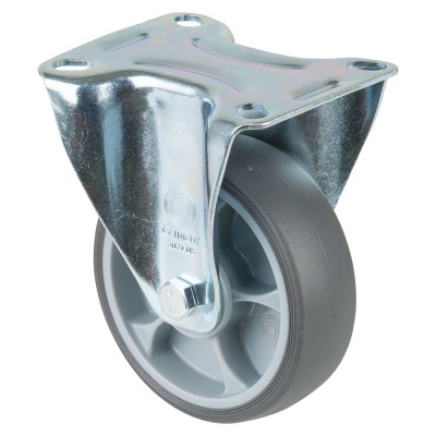 Roulette Manutention Fixe Caoutchouc thermoplastique gris - Ø100mm 110kg - Fix. Platine