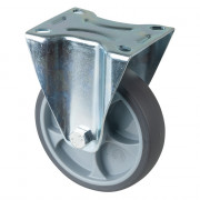 Roulette Manutention Fixe Caoutchouc thermoplastique gris - Ø125mm 120kg - Fix. Platine