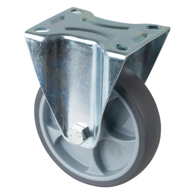 Roulette Manutention Fixe Caoutchouc thermoplastique gris - Ø125mm 120kg - Fix. Platine