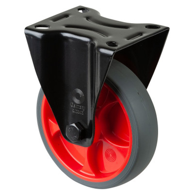 Roulette Manutention Fixe Caoutchouc thermoplastique gris - Ø125mm 120kg - Fix. Platine