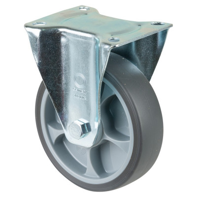 Roulette Manutention Fixe Caoutchouc thermoplastique gris - Ø160mm 200kg - Fix. Platine