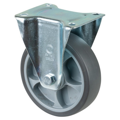 Roulette Manutention Fixe Caoutchouc thermoplastique gris - Ø160mm 200kg - Fix. Platine
