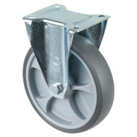 Roulette Manutention Fixe Caoutchouc thermoplastique gris - Ø200mm 220kg - Fix. Platine