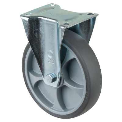 Roulette Manutention Fixe Caoutchouc thermoplastique gris - Ø200mm 220kg - Fix. Platine