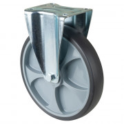 Roulette Manutention Fixe Caoutchouc thermoplastique gris - Ø250mm 300kg - Fix. Platine