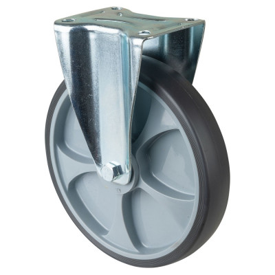 Roulette Manutention Fixe Caoutchouc thermoplastique gris - Ø250mm 300kg - Fix. Platine