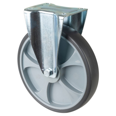 Roulette Manutention Fixe Caoutchouc thermoplastique gris - Ø250mm 300kg - Fix. Platine