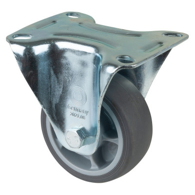 Roulette Manutention Fixe Caoutchouc thermoplastique gris - Ø80mm 100kg - Fix. Platine