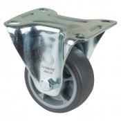 Roulette Manutention Fixe Caoutchouc thermoplastique gris - Ø80mm 100kg - Fix. Platine
