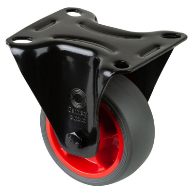 Roulette Manutention Fixe Caoutchouc thermoplastique gris - Ø80mm 100kg - Fix. Platine