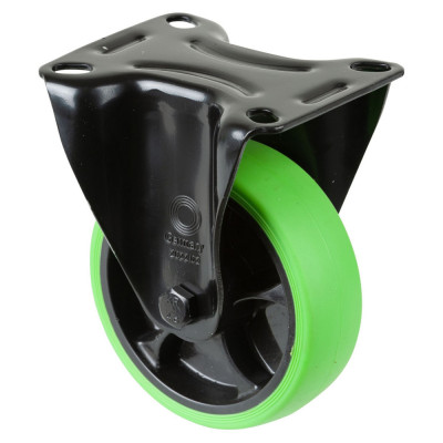 Roulette Manutention Fixe Caoutchouc thermoplastique vert - Ø100mm 110kg - Fix. Platine