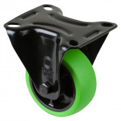Roulette Manutention Fixe Caoutchouc thermoplastique vert - Ø80mm 100kg - Fix. Platine