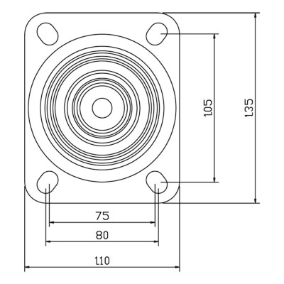 Roulette Manutention Fixe Plastique - Ø125mm 300kg - Fix. Platine