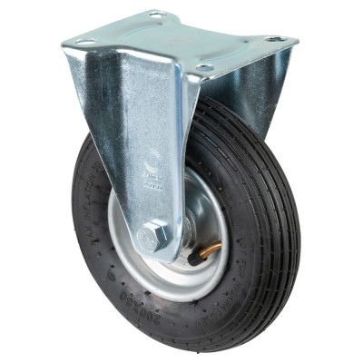 Roulette Manutention Fixe Pneumatique, caoutchouc noir - Ø200mm 75kg - Fix. Platine