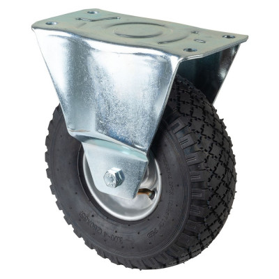 Roulette Manutention Fixe Pneumatique, caoutchouc noir - Ø260mm 130kg - Fix. Platine