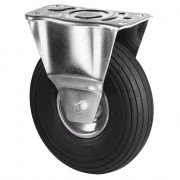 Roulette Manutention Fixe Pneumatique, caoutchouc noir - Ø260mm 200kg - Fix. Platine