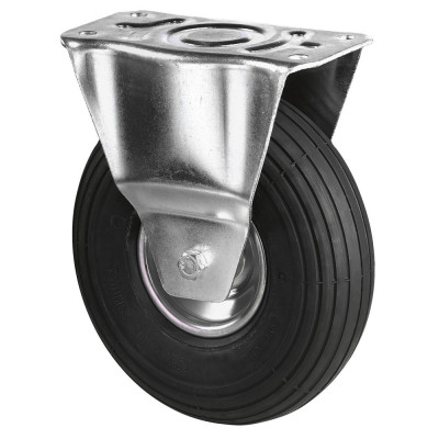 Roulette Manutention Fixe Pneumatique, caoutchouc noir - Ø260mm 200kg - Fix. Platine