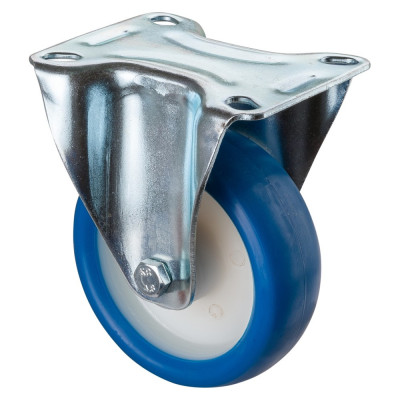 Roulette Manutention Fixe Polyuréthane bleu - Ø100mm 110kg - Fix. Platine