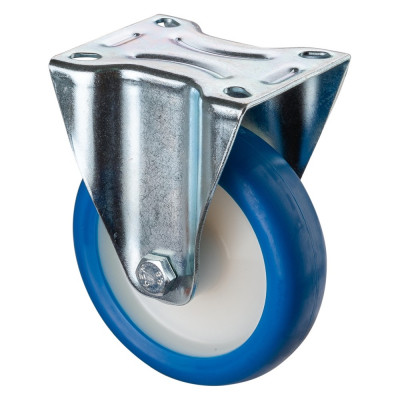 Roulette Manutention Fixe Polyuréthane bleu - Ø125mm 150kg - Fix. Platine