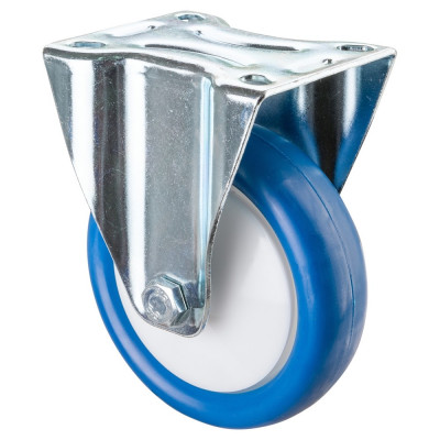 Roulette Manutention Fixe Polyuréthane bleu - Ø125mm 175kg - Fix. Platine