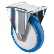 Roulette Manutention Fixe Polyuréthane bleu - Ø160mm 250kg - Fix. Platine