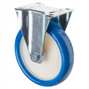 Roulette Manutention Fixe Polyuréthane bleu - Ø200mm 300kg - Fix. Platine