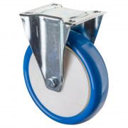 Roulette Manutention Fixe Polyuréthane bleu - Ø200mm 300kg - Fix. Platine