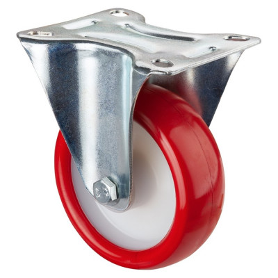Roulette Manutention Fixe Polyuréthane rouge - Ø100mm 140kg - Fix. Platine