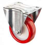 Roulette Manutention Fixe Polyuréthane rouge - Ø100mm 140kg - Fix. Platine