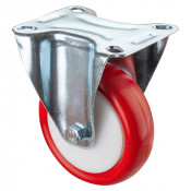 Roulette Manutention Fixe Polyuréthane rouge - Ø100mm 150kg - Fix. Platine