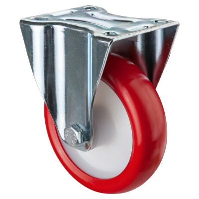 Roulette Manutention Fixe Polyuréthane rouge - Ø125mm 175kg - Fix. Platine