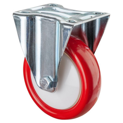 Roulette Manutention Fixe Polyuréthane rouge - Ø125mm 175kg - Fix. Platine