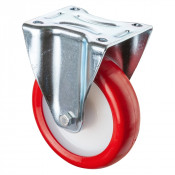 Roulette Manutention Fixe Polyuréthane rouge - Ø125mm 180kg - Fix. Platine